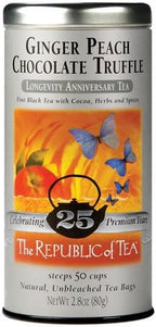 The Republic of Tea Ginger Peach Chocolate Truffle Black Tea Bags, 50 Tea Bag Tin