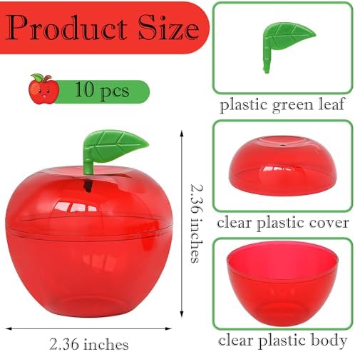 10 Pcs Mini Christmas Apple Container Plastic Filled Bobbing Apple Containers for Graduation Thank You Teacher Gift, Back to School Gift, Party Favors