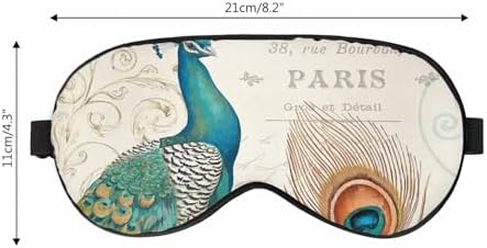Peacock Flowers Sleep Eye Mask Vintage Feather Letter Green Brown Men Women Sleep Mask with Adjustable Strap Eye Cover Eye Shade for Travel, Nap,Meditation