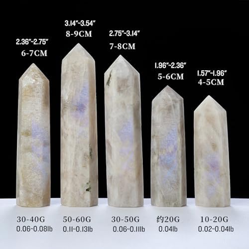 Runyangshi 1PCS Natural Crystal Moonstone Tower 2.75"-3.14" (7-8 cm) 6 Faceted Single Point Prism Healing Crystal Wand for Meditation Reiki Chakra Therapy
