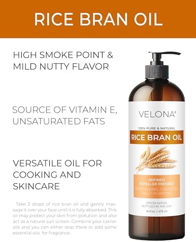 velona Rice Bran Oil 16 Fl Oz | 100% Pure and Natural Carrier Oil | Refined, Expeller Pressed | Cooking, Face, Hair, Body & Skin Care | Use Today - Enjoy Results