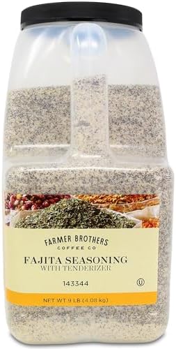 Farmer Brothers Fajita Seasoning with Tenderizer, 9 lb Bulk Bottle, Professional-Grade Blend for Beef, Chicken & Pork, Ideal for Restaurants, Catering & Home Kitchens