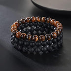 RANKEEF Tiger Eye Bracelet For Men 8MM Natural Stone Stretch Adjustable Black Crystal Beaded Bracelet for Men Women Gifts