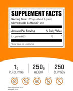 BulkSupplements.com L-Lysine Powder - Lysine Supplement, Essential Amino Acid, for Immune Support - Gluten Free, 1g per Serving, 250g (8.8 oz) (Pack of 1)