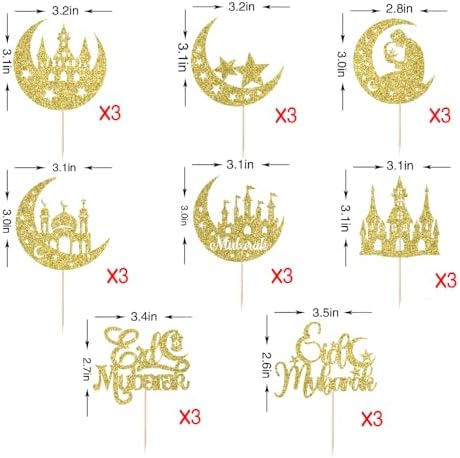 24 Pcs Eid Mubarak Cupcake Toppers,8 Patterns Glitter Moon Star Ramadan Cupcake Picks Happy Ramadan Cake Decorations,Ramadan Mubarak,Umrah Mubarak,Muslim Islam Eid Festival Party Decorations