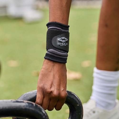 Shock Doctor Compression Knit Wrist Sleeve with Strap, X-Large, Black/Grey