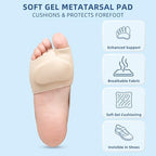 KTSAY 2 Pairs Metatarsal Pads with Gel Pad for Women and Men, Foot Pads for Ball Pain Relief, Morton's Neuroma, Metatarsalgia Support (Beige, Medium)