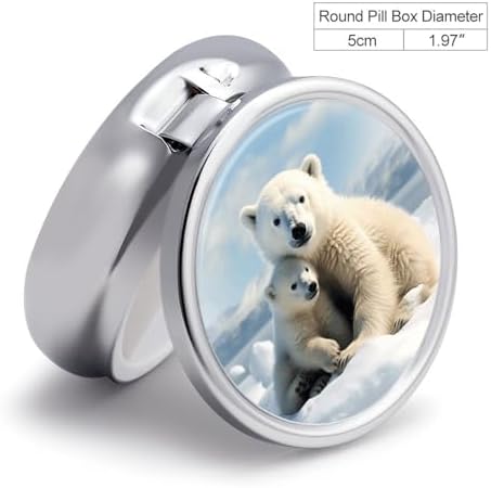 Cute Polar Bear Pill Organizer Portable Metal Round Pill Box with 3 Compartments Exquisite Unique Small Pill Case Travel Pill Container Medicine Organizer Box for Adult & Gift