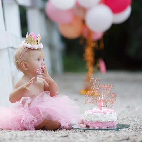Rose Gold Spring Wildflower Happy Birthday Cake Topper, She is A Wildflower Decor, Spring Flower Themed Birthday Party Decorations Supplies