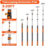 26FT Reach Cobweb Duster with Extension Pole - Spider Web Brush for Cleaning with 5-20FT 4-Section Flip-Lock Telescopic Pole, Effortlessly Cleans High Indoor & Outdoor Webs