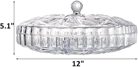 ZOOFOX Snack Serving Tray, 12" Appetizer Tray with Lid, 6 Compartments Round Plastic Food Storage Organizer for Dried Fruits, Nuts, Candies, Sweet Cookies and Fruits (Clear)