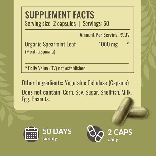 HERBAMAMA Spearmint Capsules - 1000 mg Spearmint Leaf Capsules for Digestive Support - Vegan, Non-GMO Digestive & Skin Supplement - 50-Day Supply