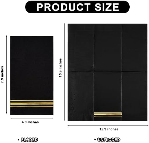 Hunanyume 100pcs 3-Ply Black and Gold Paper Napkins, Black Elegant Dinner Napkins, Gold Foil Guest Napkins Disposable Hand Towels for Bathroom Wedding Anniversary Birthday Holiday Party Graduation