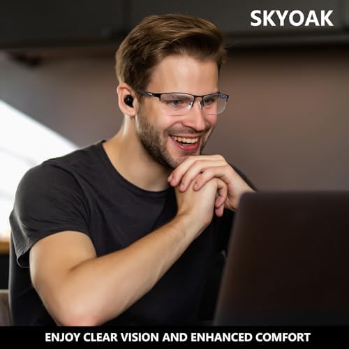 SKYOAK 2 Pack TR90 Premium Reading Glasses for Men, Half Frame No-Line Blue Light Blocking Computer Readers Anti Glare UV Eyeglasses Clear Vision, Black and Gunmetal 1.5x
