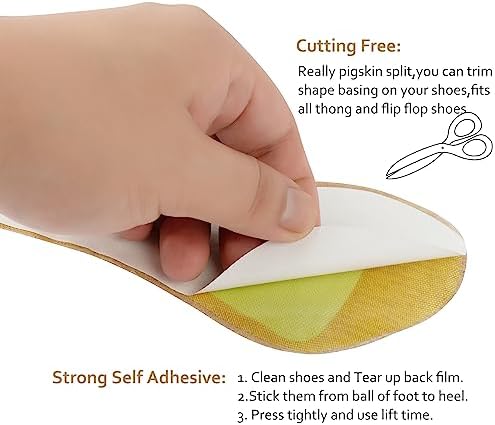 (2 Pairs) Pigskin Non-Slip High Heel Cushion Inserts Arch Support, Shock & Sweat Absorption, Adhesive Shoe Insoles for Dress Shoes Flats Boots Sandals Relief Blister Callus Pain, Fits Women 5-8 Size