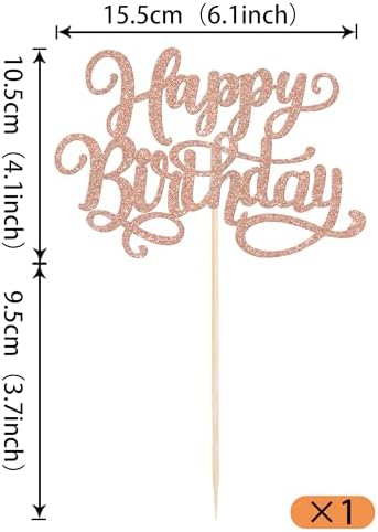 Rsstarxi 1 Pack Happy Birthday Cake Topper Glitter Birthday Cake Pick Celebrating Birthday Cake Decorations for Baby Shower Birthday Anniversary Party Supplies Rose Gold