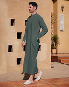 YAOHUOLE Muslim Thobe for Men Button down Mens Caftans Big and Tall Mens Arab Thobe with Pocket