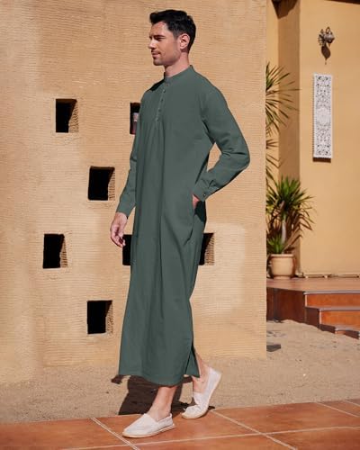 YAOHUOLE Muslim Thobe for Men Button down Mens Caftans Big and Tall Mens Arab Thobe with Pocket
