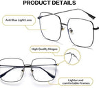 Oversized Square Reader Glasses for Women/Men, Blue Light Blocking Glasses, Large Metal Frame Readers with UV400 Protection