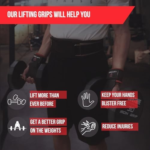 Lift Tech Fitness Rubber WW Armor Pads (Pair of 2) - Weight Lifting Grips for Men & Women with Wrist Wraps for Deadlifts, Pull Ups, Powerlifting - Black