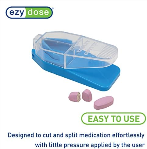 EZY DOSE Pill Cutter and Splitter, Safely Cuts Large, Small and Tiny Pills, Vitamins, Tablets in half, Accurate Easy Cutting, Stainless Steel Blade, Travel Sized, Easy to Use, Color May Vary, BPA Free