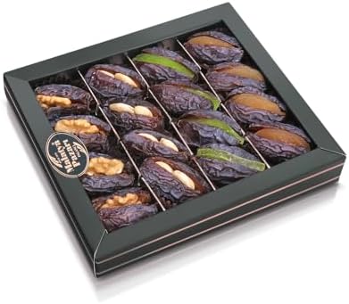 Malatya Pazari Mixed Stuffed Dates Gift Box – Medjool Dates Filled with Nuts & Dried Fruit – Gourmet Healthy Snack & Premium Gift Box, Unique Sweets, Halal, 14.1 Oz (400g)