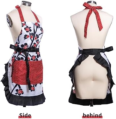 Lovely Flower Pattern Retro Aprons With Large Pockets for Women Girls Cooking Kitchen Bakery Mother's Gift