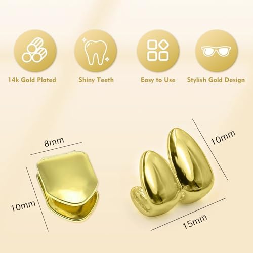Teeth Single Tooth Cap Gold Caps for Women and Men Hip Hop Grillz Dental Mouth Piece Fake Open Face Grills Kit Stylish Golds for Girls Painted Hip Hop Accessories
