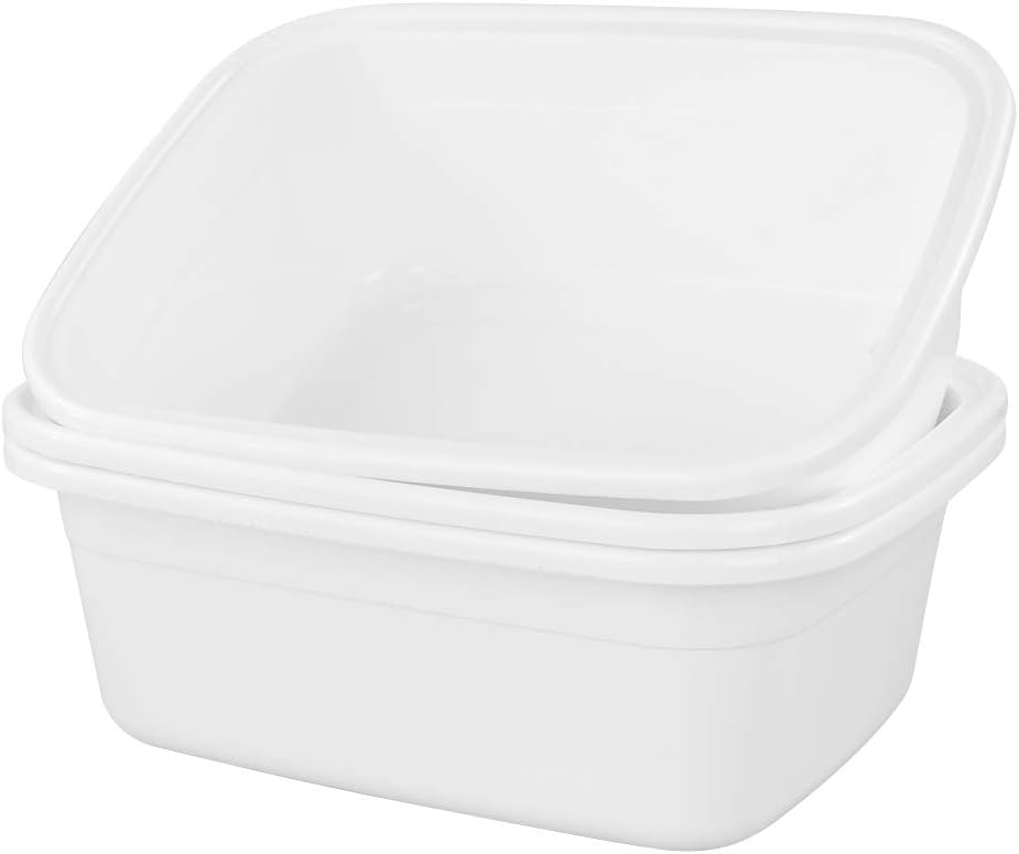 16 Quart Plastic Wash Basin, White Dish Washing Tub Set of 3