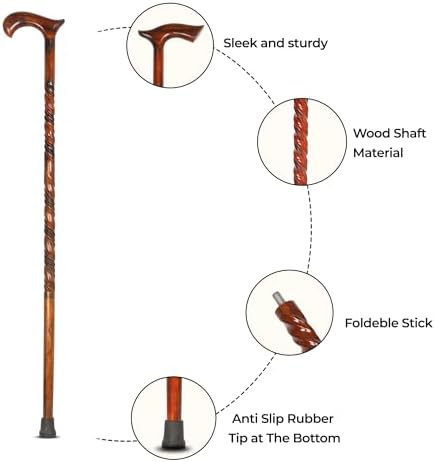 KSJONE Wood Cane 36 Inches Natural Classic Wood Walking Stick Fancy Canes Ergonomic Wood Cane for Seniors (Elegant Derby Handle)