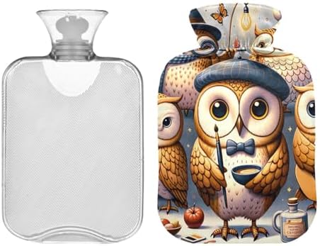 Funny Owls Hot Water Bottle Water Heating Pad Hot Water Bag for Pain Relief, 2 Liters