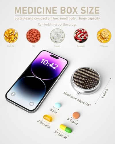Pill Box, 3 Compartment Portable Travel Medicine Box with Mirror, Compact and Cute, Fits in Purse and Pocket, Medicine and Vitamin Organizer (American Flag)