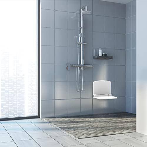 Bath Fold Down Shower Seat by INVISIA, Compact Folding Bench for Adults and Seniors - Wall Mounted Stainless Steel Bracket, ADA Compliant (440 lb. Capacity) - Mobility Aid in ABS Plastic White