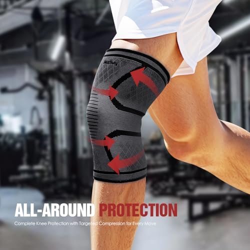 Compression Knee Brace for Women & Men, 2-Pack Knee Sleeve for Running, Basketball & Hiking, Compression Sleeve for Gym, Sports & Workout – Knee Support for Daily Activities (M: 17–19")