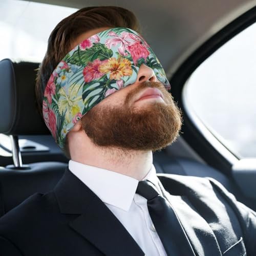 Flamingo Flower Palm Tree Leaf Blackout Eye Covers - Women Eye Shades for Sleeping - Men Adjustable Sleep Eye Masks