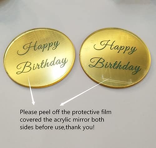 Set of 12pcs Happy Birthday Cake Disc Cupcake Toppers, Mirror Acrylic Cake Charm, Engraved Topper,Mini Acrylic Cake Toppers (Gold Mirror)