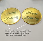 Set of 12pcs Happy Birthday Cake Disc Cupcake Toppers, Mirror Acrylic Cake Charm, Engraved Topper,Mini Acrylic Cake Toppers (Gold Mirror)