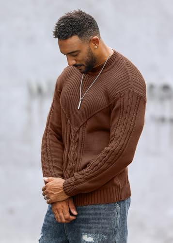 SAVKOOV Men's Pullover Long Sleeve Crewneck Knitted Sweater