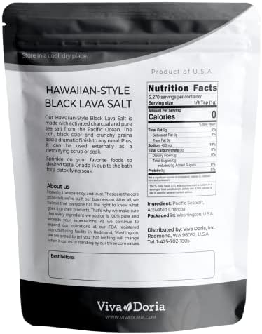 Viva Doria Hawaiian Black Lava Sea Salt, Lava Salt, Medium Grain, 5 lb
