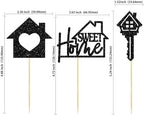 Gyufise 24 Pack Sweet Home Cupcake Toppers Glitter key Housewarming Cupcake Picks for Welcome New Home Theme Party Cake Decorations Supplies Black