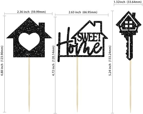 Gyufise 24 Pack Sweet Home Cupcake Toppers Glitter key Housewarming Cupcake Picks for Welcome New Home Theme Party Cake Decorations Supplies Black