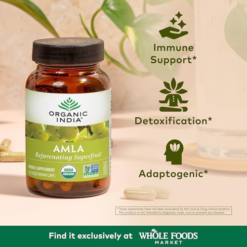 ORGANIC INDIA Amla Capsules Organic - Indian Gooseberry Herbal Vitamin Supplement, Amla Supplement, Immune Support, Vegan, Gluten-Free, Ayurvedic, Antioxidant, Non-GMO - 60 Capsules