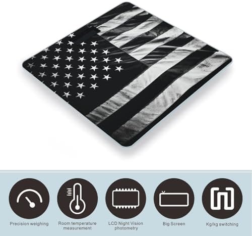 Black and White American Flag Scale for Body Weight Highly Accurate Digital Bathroom Scales Sturdy Tempered Glass Weighing Scale with LCD Display Fashion Body Fat Smart Scales 400lb