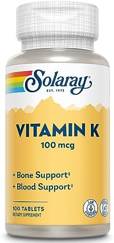 SOLARAY Vitamin K1 Supplement for Men & Women - Vitamin K 1 100 mcg for Bone Health & Blood Support, VIT K Daily Dietary Supplement, Vegan - 100 Tablet Ct