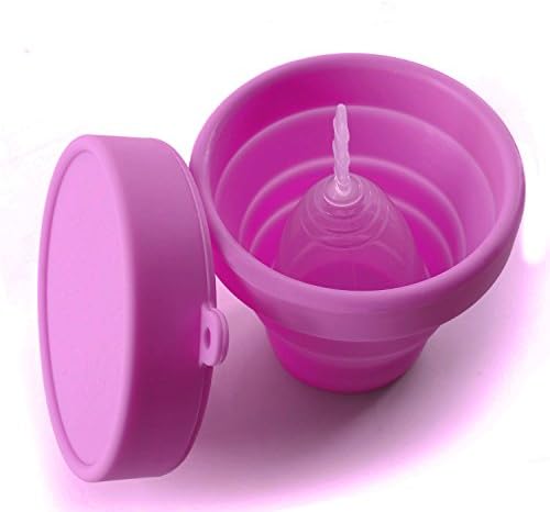 Collapsible Silicone Foldable Sterilizing Cup Set for Feminine softcups Menstrual Cups Storing and Cleaning Your Heavy Diva Cup Foldable Travel Cup for Outdoors Camping and Hiking-Eco Friendly(Pink)
