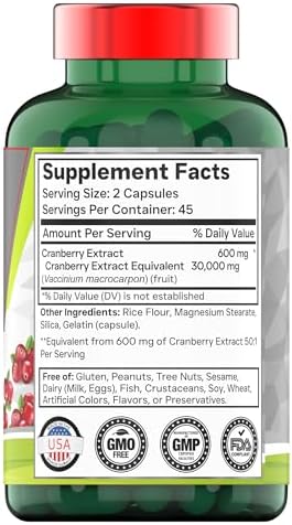 Cranberry Pills for Women & Men (30,000 MG - 90 Capsules) | Supports Urinary Tract Health* | Cranberry Concentrate Supplement | Bladder & Kidney Support* | Supports Women's Health* | Antioxidants
