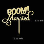 BOOM! Married Wedding Cake Topper, Wooden Funny Cake Topper, Quirky Nerdy Cake Topper, Wooden Married Cake Topper