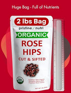 2 lb (32 oz) 100% USDA Organic Rose Hips Dried Bulk, Rosehips Cut & Sifted Shells, 95% Seedless, European All Natural, Makes 140 Cups of Vitamin C Rich Tea (Packaging May Vary)
