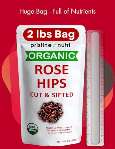2 lb (32 oz) 100% USDA Organic Rose Hips Dried Bulk, Rosehips Cut & Sifted Shells, 95% Seedless, European All Natural, Makes 140 Cups of Vitamin C Rich Tea (Packaging May Vary)