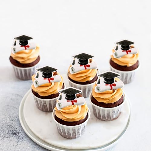 40 PCS Edible Graduation Theme Cupcake Toppers Wafer Paper Graduate Cupcake Picks Cake Drink Students Graduation Theme Party Cake Decorations Supplies